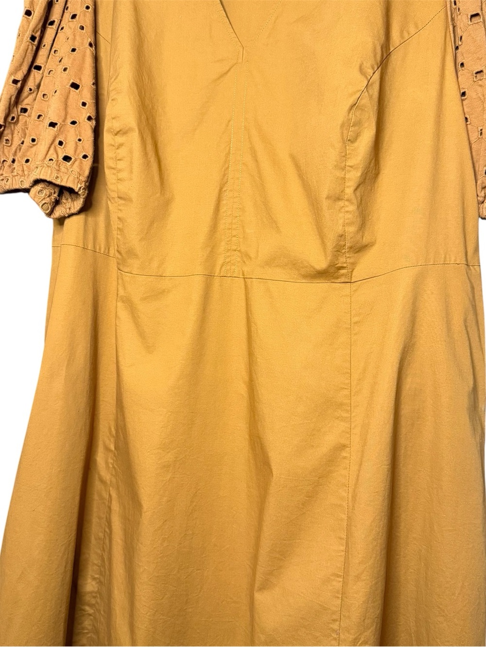 Ava & Viv Mustard Eyelet Puff-Sleeve V-Neck Midi Dress - Picture 4 of 7